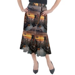 River Buildings City Urban Midi Mermaid Skirt by Sarkoni