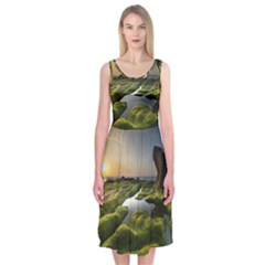 Coast Algae Sea Beach Shore Midi Sleeveless Dress by Sarkoni