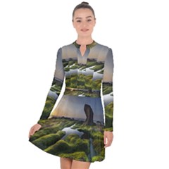 Coast Algae Sea Beach Shore Long Sleeve Panel Dress by Sarkoni