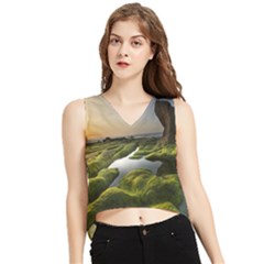 Coast Algae Sea Beach Shore V-neck Cropped Tank Top by Sarkoni