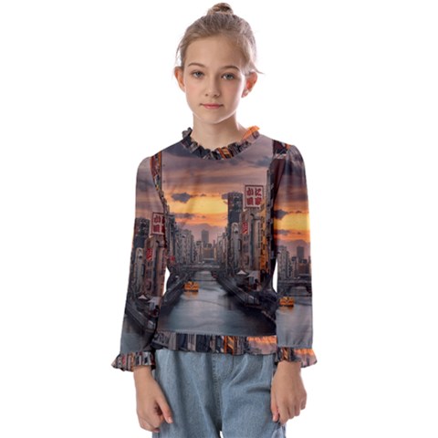 River Buildings City Urban Kids  Frill Detail T-shirt by Sarkoni