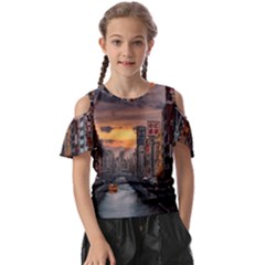 River Buildings City Urban Kids  Butterfly Cutout T-shirt by Sarkoni