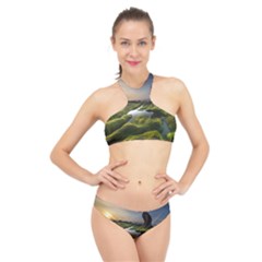 Coast Algae Sea Beach Shore High Neck Bikini Set by Sarkoni