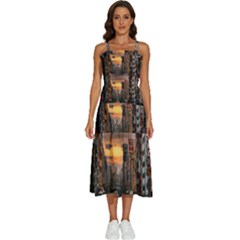 River Buildings City Urban Sleeveless Shoulder Straps Boho Dress by Sarkoni