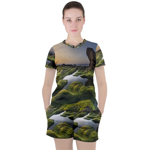 Coast Algae Sea Beach Shore Women s T-shirt And Shorts Set by Sarkoni