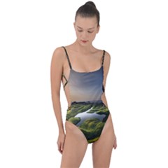 Coast Algae Sea Beach Shore Tie Strap One Piece Swimsuit by Sarkoni