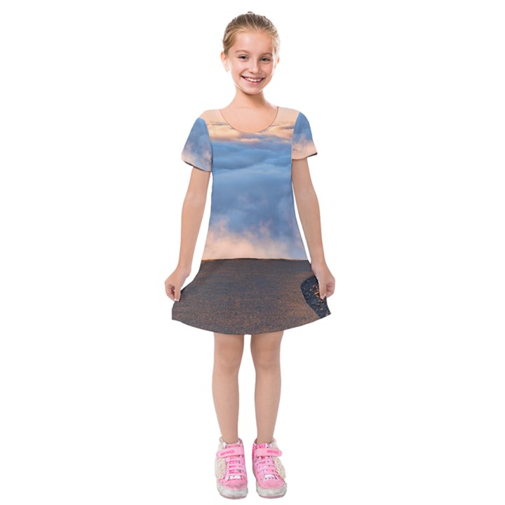 Landscape Sky Clouds Mountain Road Kids  Short Sleeve Velvet Dress