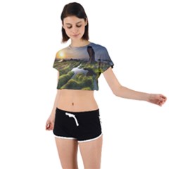 Coast Algae Sea Beach Shore Tie Back Short Sleeve Crop T-shirt by Sarkoni