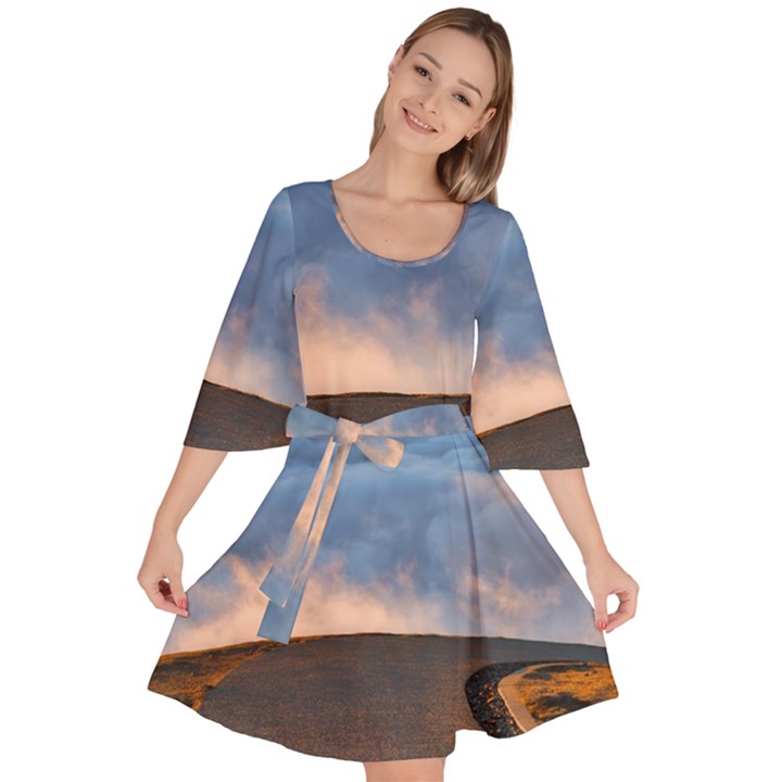 Landscape Sky Clouds Mountain Road Velour Kimono Dress