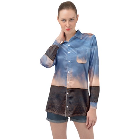 Landscape Sky Clouds Mountain Road Long Sleeve Satin Shirt by Sarkoni