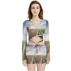 Climate Landscape Velvet Wrap Crop Top And Shorts Set by Sarkoni