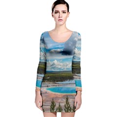 Mountains Trail Forest Yellowstone Long Sleeve Velvet Bodycon Dress by Sarkoni