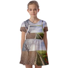 Climate Landscape Kids  Short Sleeve Pinafore Style Dress by Sarkoni