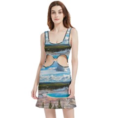 Mountains Trail Forest Yellowstone Velour Cutout Dress by Sarkoni