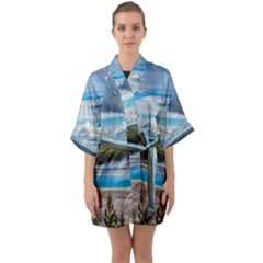 Mountains Trail Forest Yellowstone Half Sleeve Satin Kimono  by Sarkoni