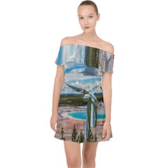 Mountains Trail Forest Yellowstone Off Shoulder Chiffon Dress by Sarkoni