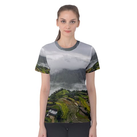 Residential Paddy Field Step Cloud Women s Cotton T-shirt by Sarkoni