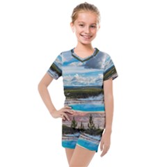 Mountains Trail Forest Yellowstone Kids  Mesh T-shirt And Shorts Set