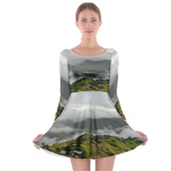 Residential Paddy Field Step Cloud Long Sleeve Skater Dress by Sarkoni