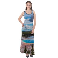 Mountains Trail Forest Yellowstone Sleeveless Velour Maxi Dress by Sarkoni