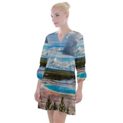 Mountains Trail Forest Yellowstone Open Neck Shift Dress by Sarkoni