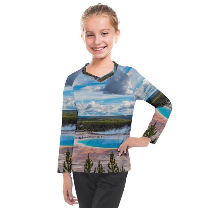 Mountains Trail Forest Yellowstone Kids  Long Mesh T-Shirt