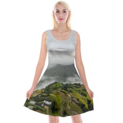 Residential Paddy Field Step Cloud Reversible Velvet Sleeveless Dress by Sarkoni