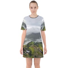 Residential Paddy Field Step Cloud Sixties Short Sleeve Mini Dress by Sarkoni