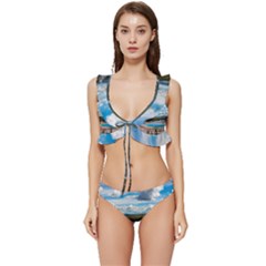 Mountains Trail Forest Yellowstone Low Cut Ruffle Edge Bikini Set by Sarkoni