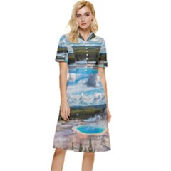 Mountains Trail Forest Yellowstone Button Top Knee Length Dress by Sarkoni