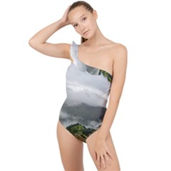 Residential Paddy Field Step Cloud Frilly One Shoulder Swimsuit by Sarkoni