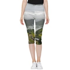 Residential Paddy Field Step Cloud Inside Out Lightweight Velour Capri Leggings  by Sarkoni