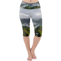 Residential Paddy Field Step Cloud Lightweight Velour Cropped Yoga Leggings by Sarkoni