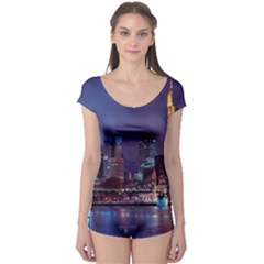 Frankfurt City Skyline Skyscraper Boyleg Leotard  by Sarkoni