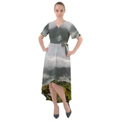 Residential Paddy Field Step Cloud Front Wrap High Low Dress by Sarkoni