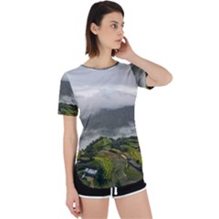 Residential Paddy Field Step Cloud Perpetual Short Sleeve T-shirt by Sarkoni