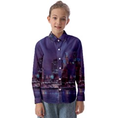 Frankfurt City Skyline Skyscraper Kids  Long Sleeve Shirt by Sarkoni