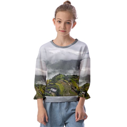 Residential Paddy Field Step Cloud Kids  Cuff Sleeve Top by Sarkoni