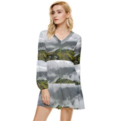 Residential Paddy Field Step Cloud Tiered Long Sleeve Mini Dress by Sarkoni