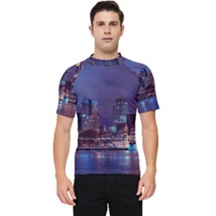 Frankfurt City Skyline Skyscraper Men s Short Sleeve Rash Guard by Sarkoni