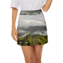 Residential Paddy Field Step Cloud Mini Front Wrap Skirt by Sarkoni