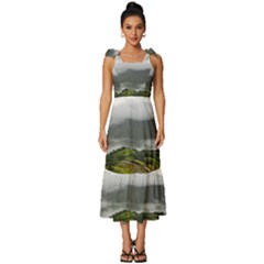 Residential Paddy Field Step Cloud Tie-strap Tiered Midi Chiffon Dress by Sarkoni