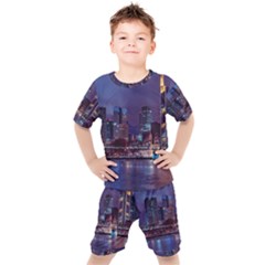 Frankfurt City Skyline Skyscraper Kids  T-shirt And Shorts Set by Sarkoni