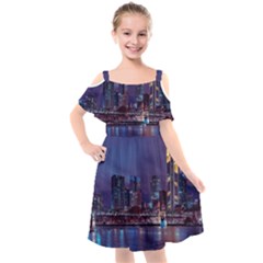 Frankfurt City Skyline Skyscraper Kids  Cut Out Shoulders Chiffon Dress by Sarkoni