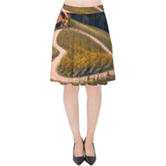 Vineyard Agriculture Farm Autumn Velvet High Waist Skirt by Sarkoni