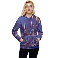 Frankfurt City Skyline Skyscraper Women s Lightweight Drawstring Hoodie by Sarkoni