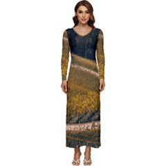 Vineyard Agriculture Farm Autumn Long Sleeve Longline Maxi Dress by Sarkoni