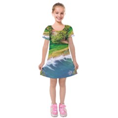 River Waterfall Kids  Short Sleeve Velvet Dress by Sarkoni