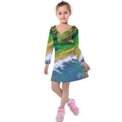 River Waterfall Kids  Long Sleeve Velvet Dress by Sarkoni