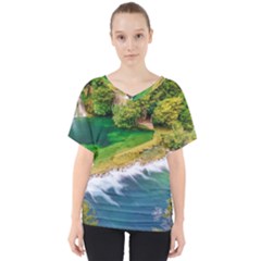 River Waterfall V-neck Dolman Drape Top by Sarkoni